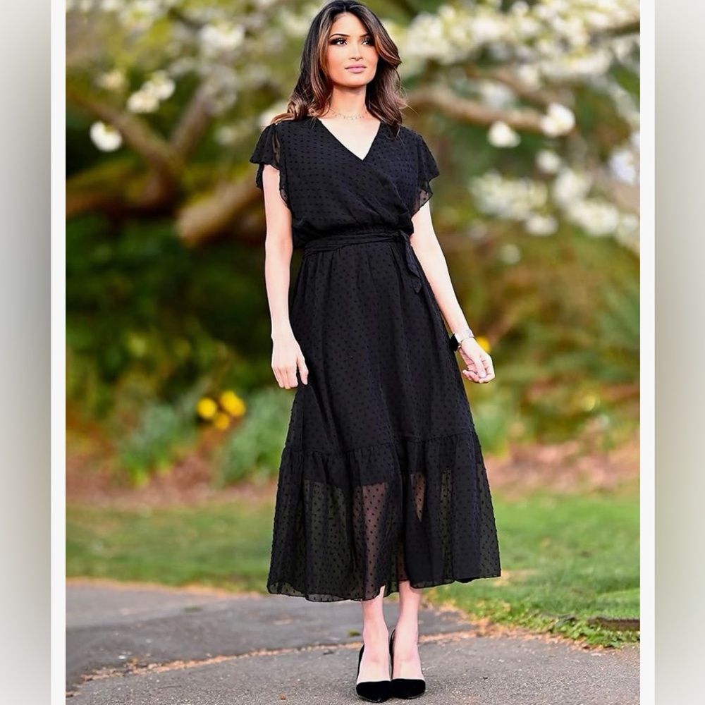 BFTBM Summer Bohemian Floral Casual Wrap V Neck Ruffle Cap Sleeveless Belt ALine
